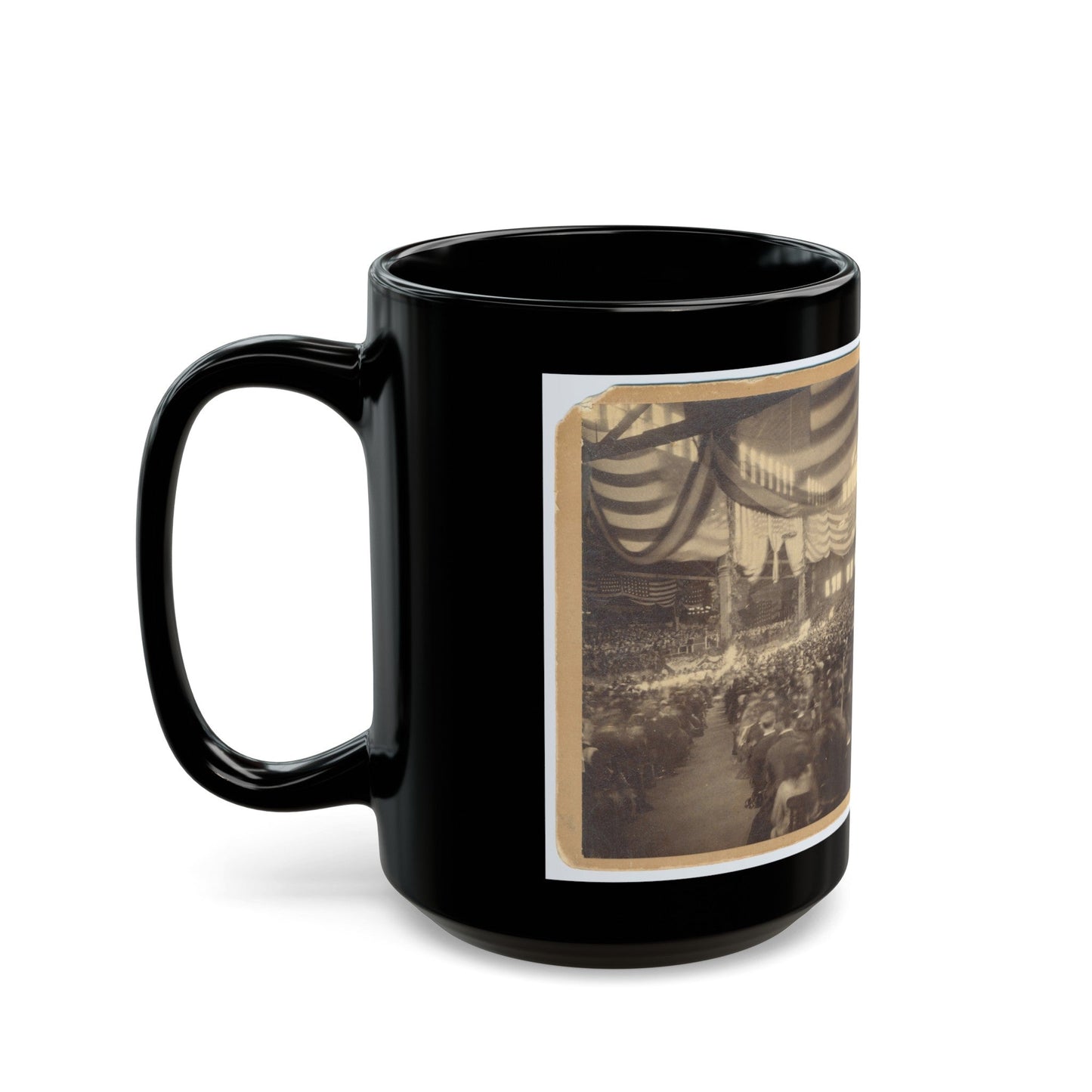 Interior View Of A Large Convention Hall Filled With People Sitting In Chairs (U.S. Civil War) Black Coffee Mug-The Sticker Space