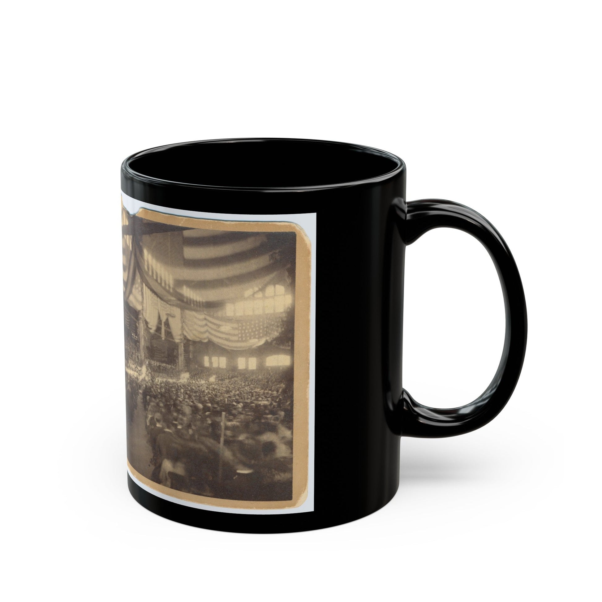 Interior View Of A Large Convention Hall Filled With People Sitting In Chairs (U.S. Civil War) Black Coffee Mug-The Sticker Space