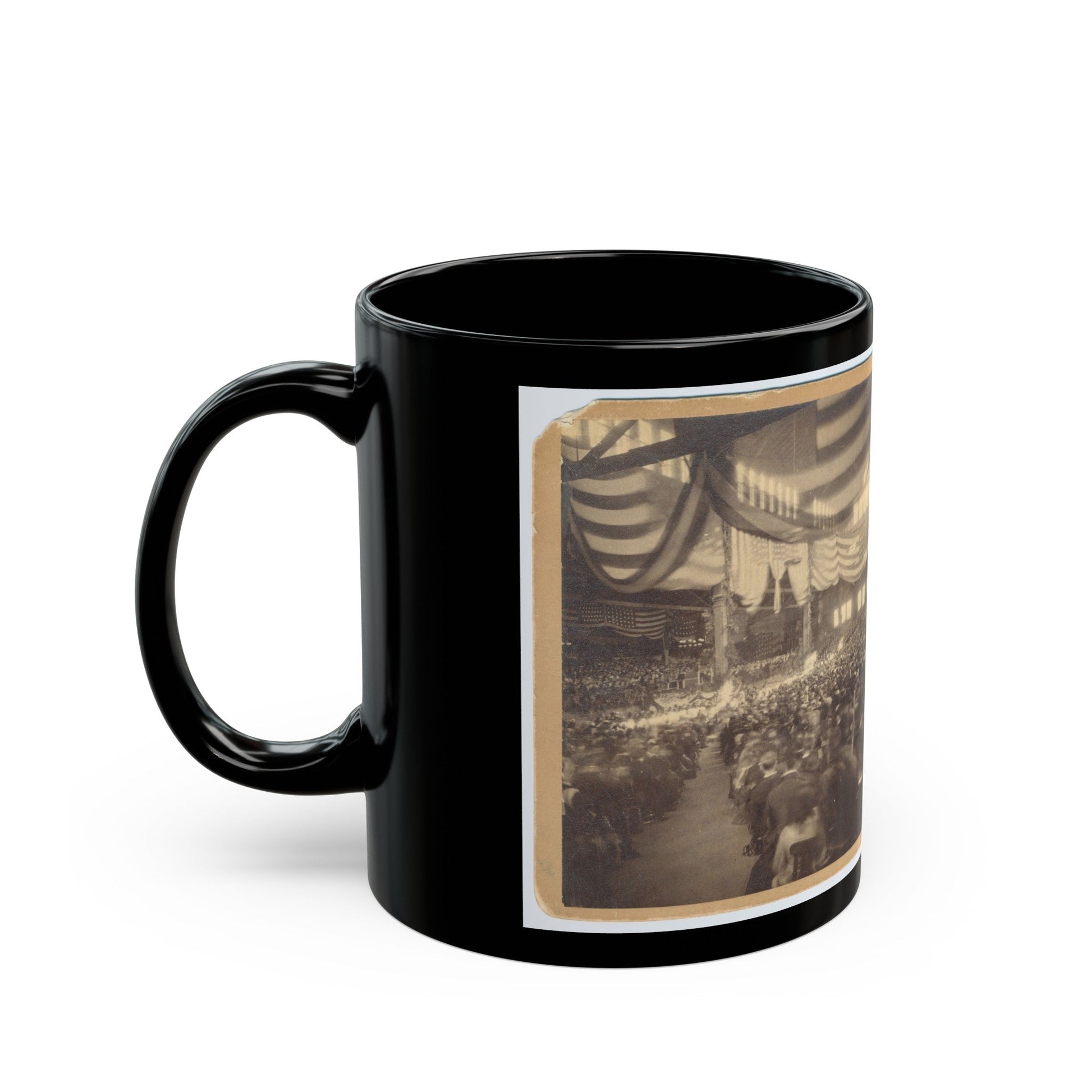 Interior View Of A Large Convention Hall Filled With People Sitting In Chairs (U.S. Civil War) Black Coffee Mug-The Sticker Space