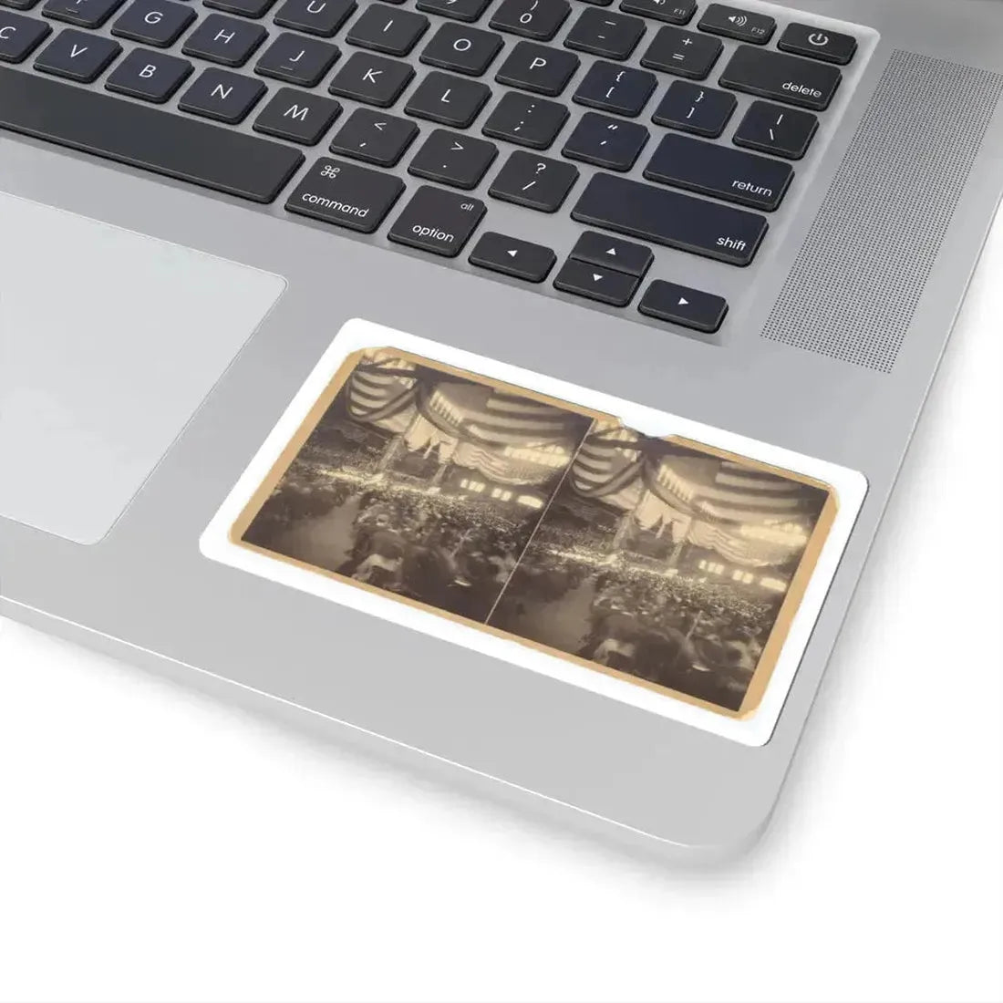 Interior View of a Large Convention Hall Filled With People Sitting in Chairs (U.S. Civil War) STICKER Vinyl Kiss-Cut Decal - The Sticker Space