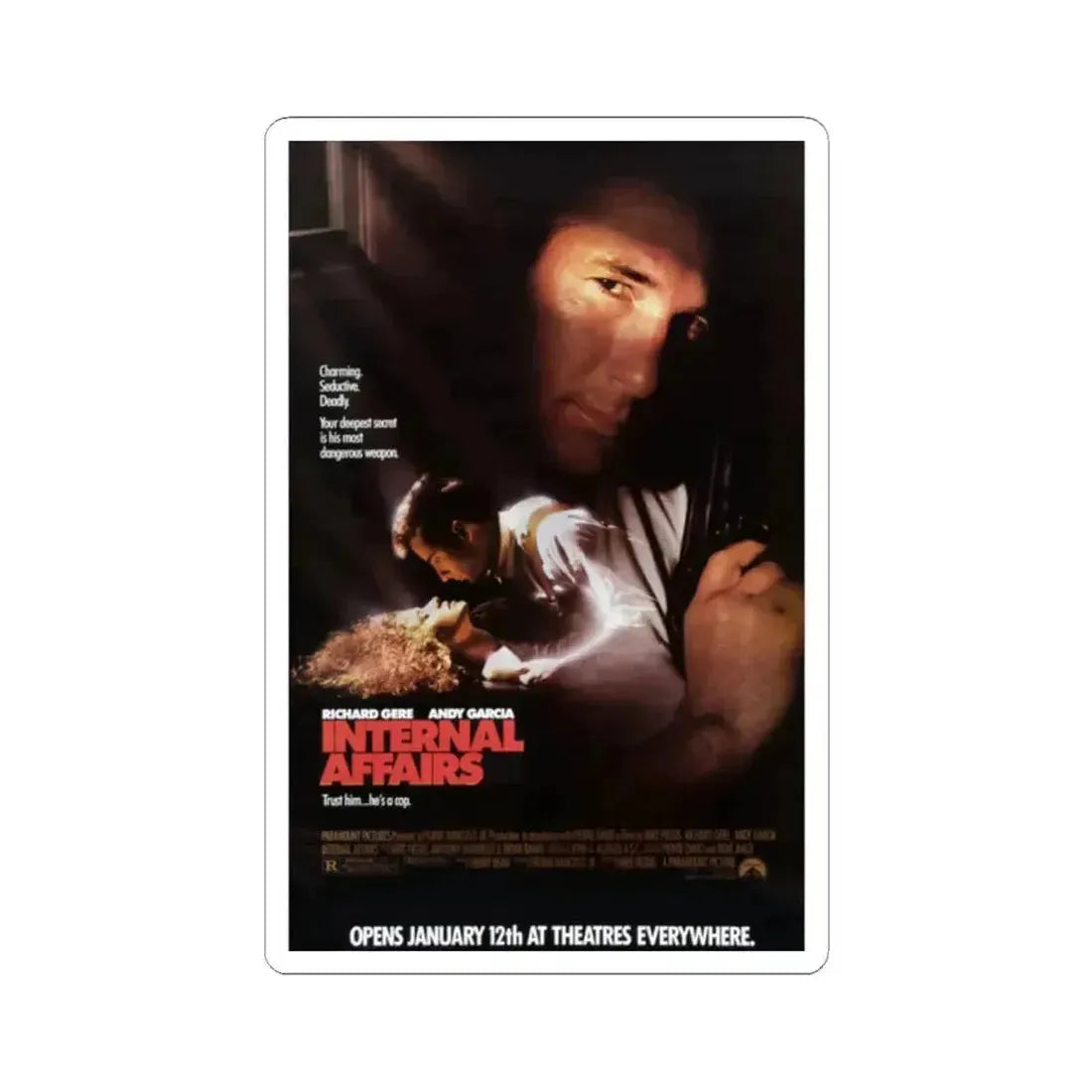 Internal Affairs 1990 Movie Poster - STICKER Vinyl Kiss-Cut Decal 2 Inch White - The Sticker Space