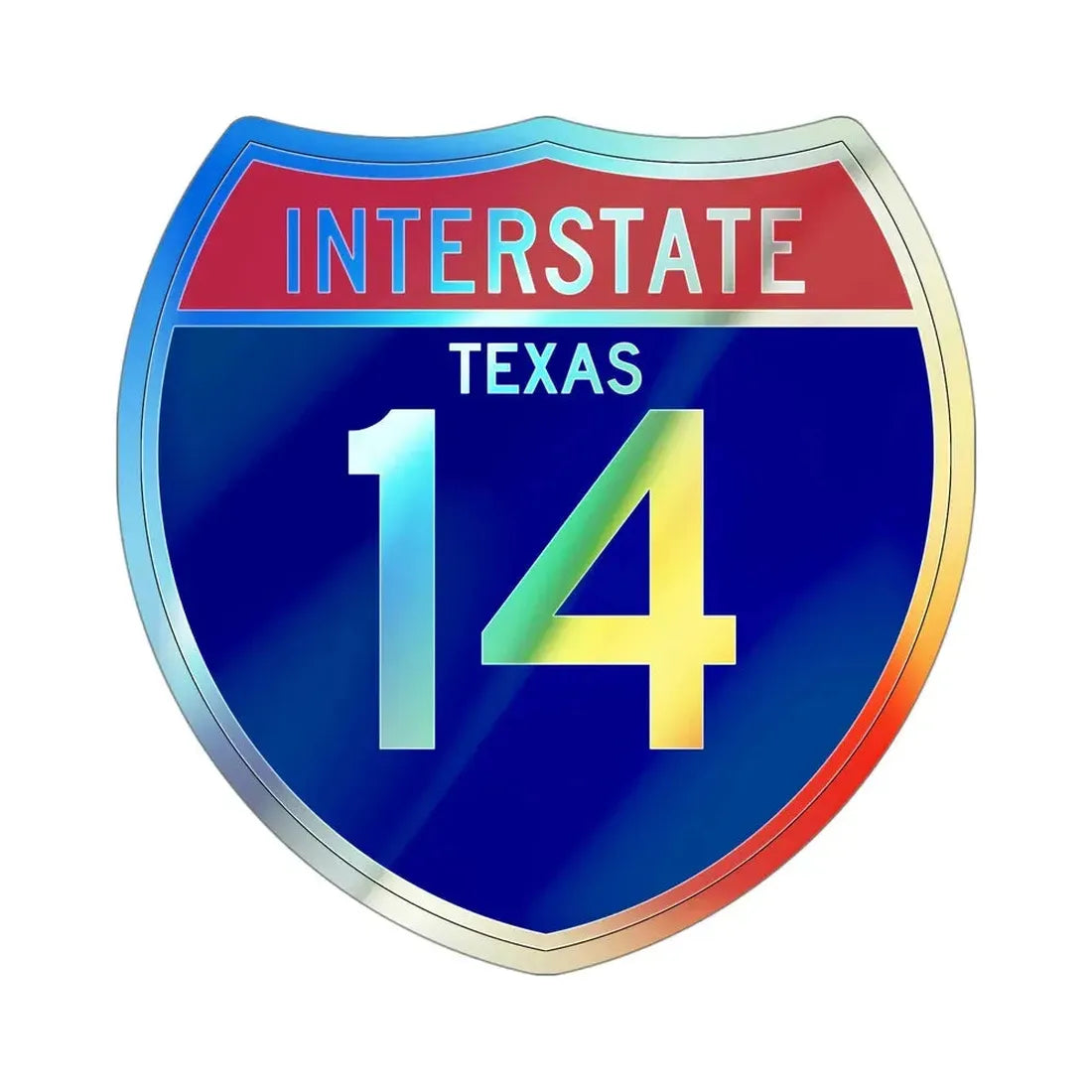 Interstate 14 (U.S. Highways) Holographic STICKER Die-Cut Vinyl Decal 4 Inch Holographic - The Sticker Space