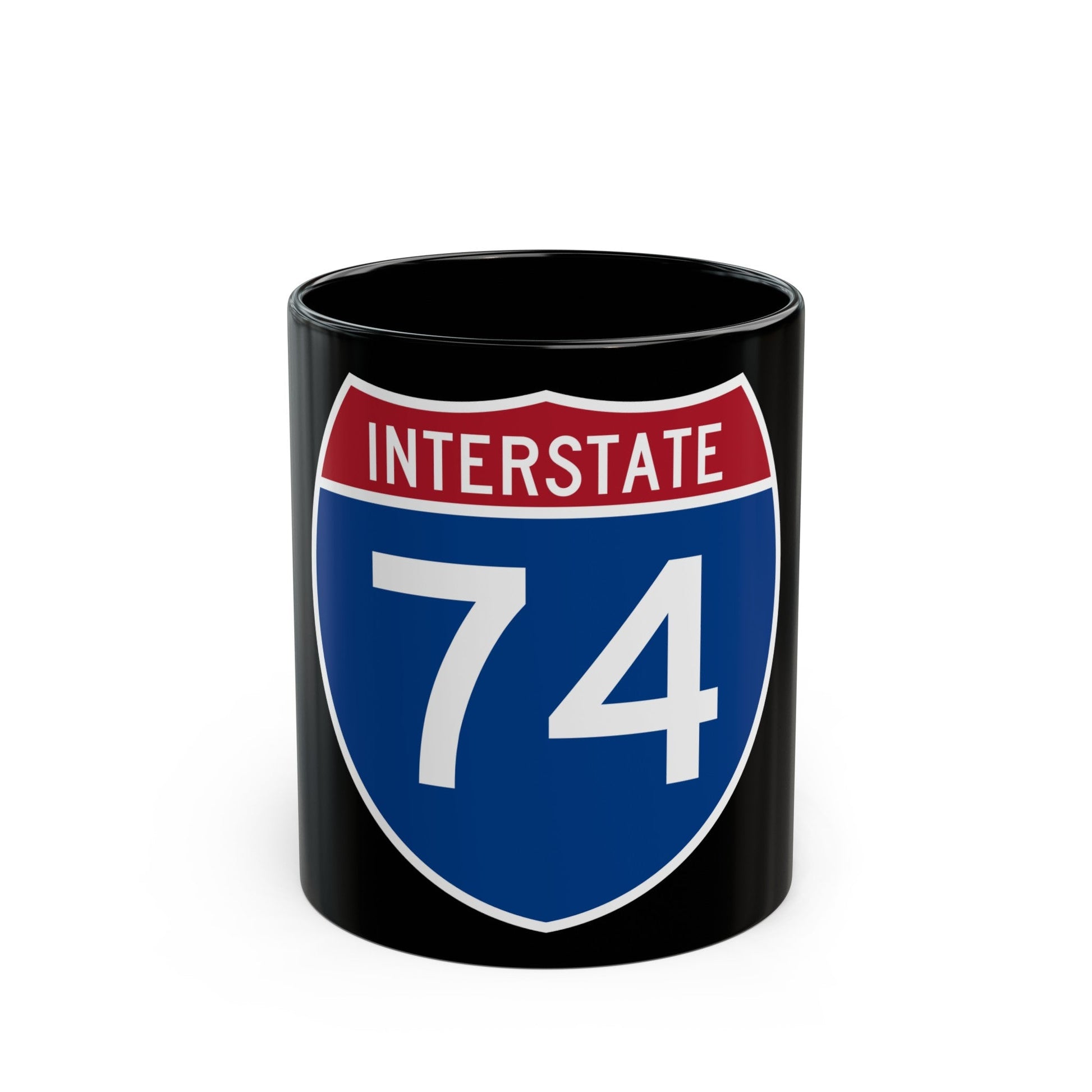 Interstate 74 (U.S. Highways) Black Coffee Mug-11oz-The Sticker Space