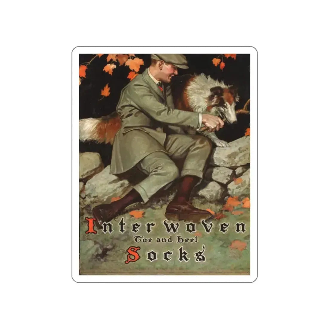 Interwoven Socks ad illustration, c. 1920-1925 (Magazine Illustration) STICKER Vinyl Die-Cut Decal White Die-Cut 3 Inch - The Sticker Space