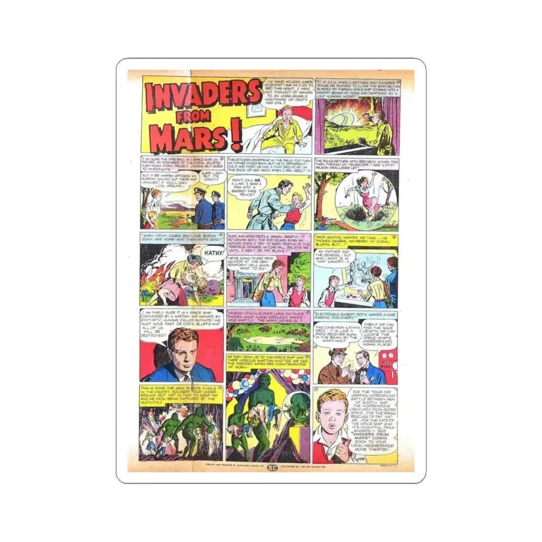 INVADERS FROM MARS (TEASER) 1953 Movie Poster - STICKER Vinyl Kiss-Cut Decal 4 Inch White - The Sticker Space