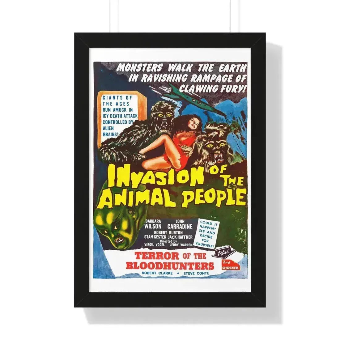 INVASION OF THE ANIMAL PEOPLE + TERROR OF THE BLOOD HUNTERS 1959 - Framed Movie Poster 16″ x 24″ Black - The Sticker Space