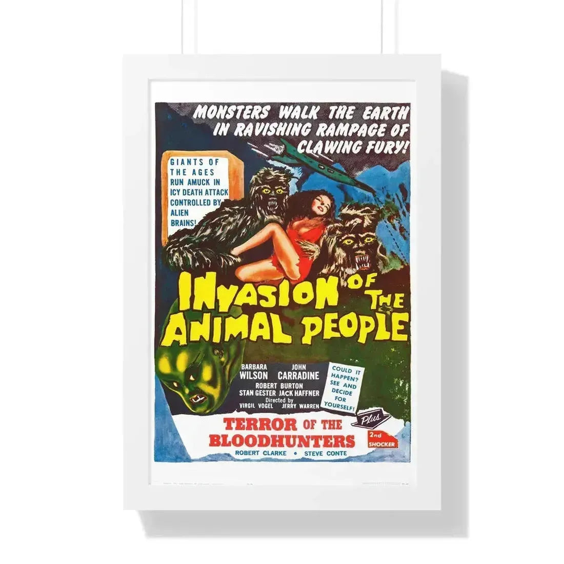 INVASION OF THE ANIMAL PEOPLE + TERROR OF THE BLOOD HUNTERS 1959 - Framed Movie Poster 16″ x 24″ White - The Sticker Space
