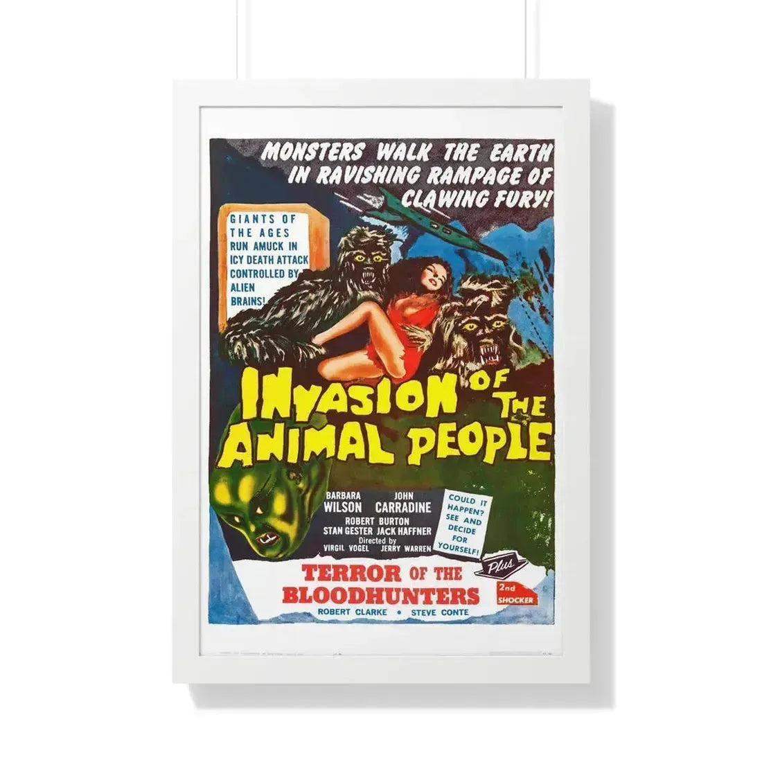 INVASION OF THE ANIMAL PEOPLE + TERROR OF THE BLOOD HUNTERS 1959 - Framed Movie Poster 20" x 30" White - The Sticker Space
