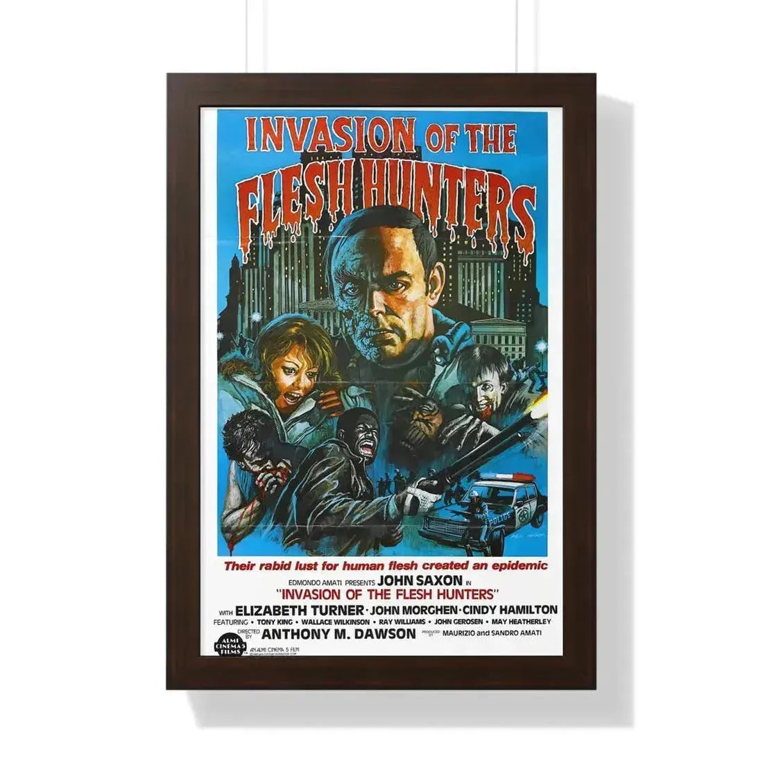 INVASION OF THE FLESH HUNTERS 1980 - Framed Movie Poster 16″ x 24″ Walnut - The Sticker Space