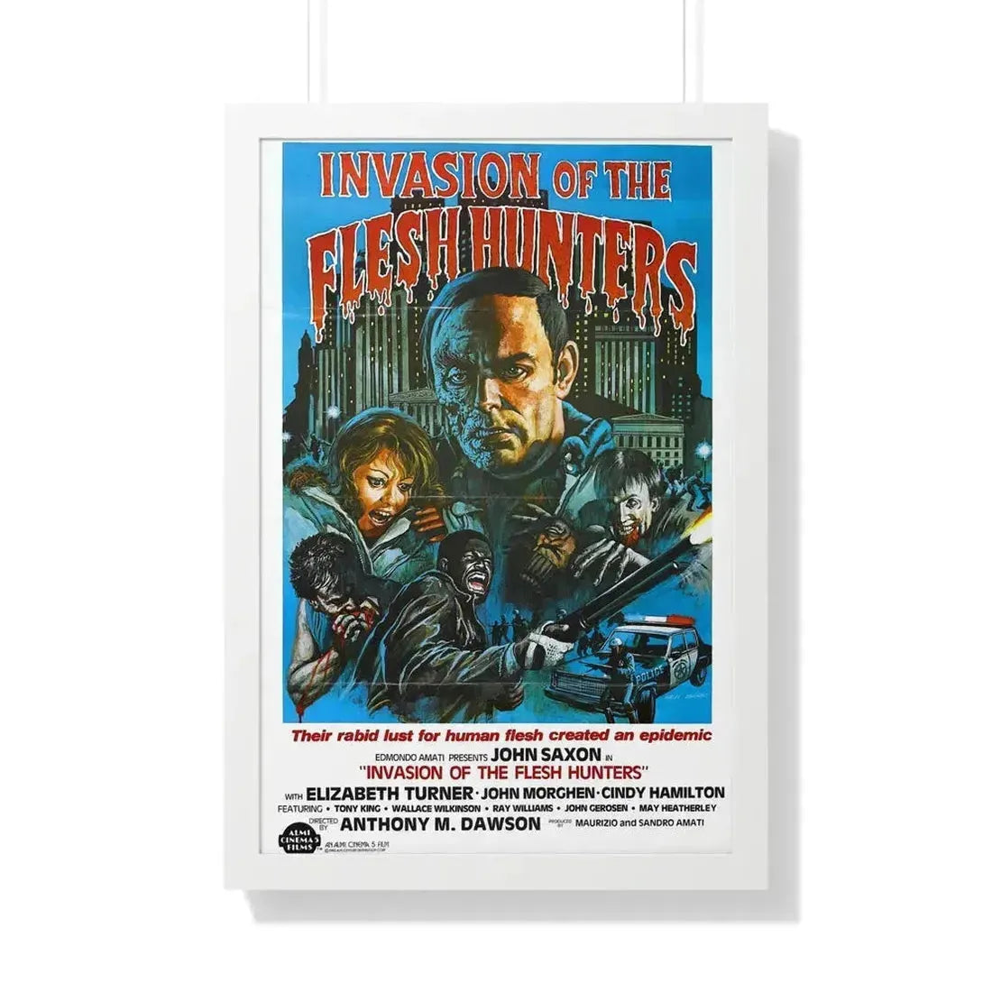 INVASION OF THE FLESH HUNTERS 1980 - Framed Movie Poster 20" x 30" White - The Sticker Space