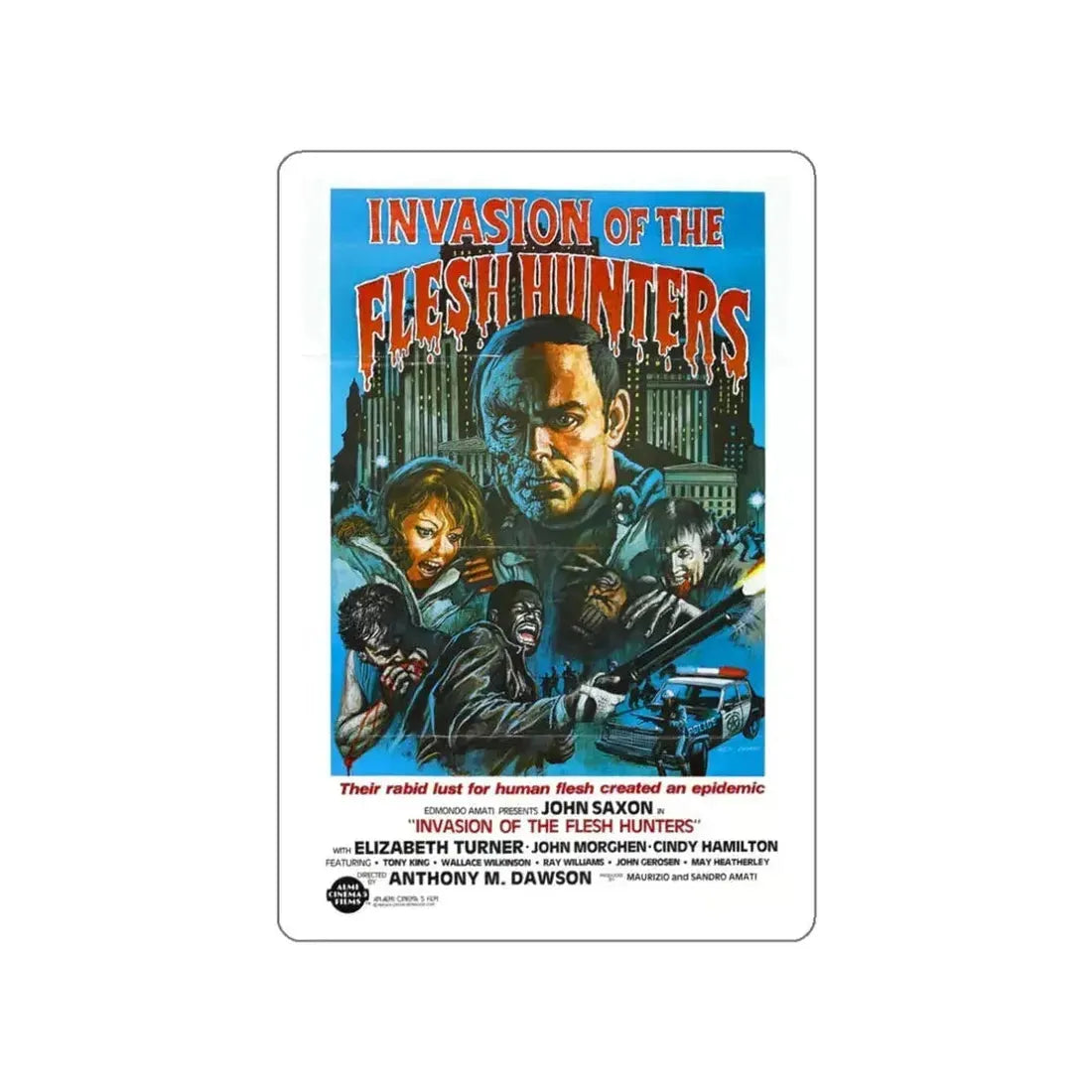 INVASION OF THE FLESH HUNTERS 1980 Movie Poster STICKER Vinyl Die-Cut Decal 3 Inch - The Sticker Space