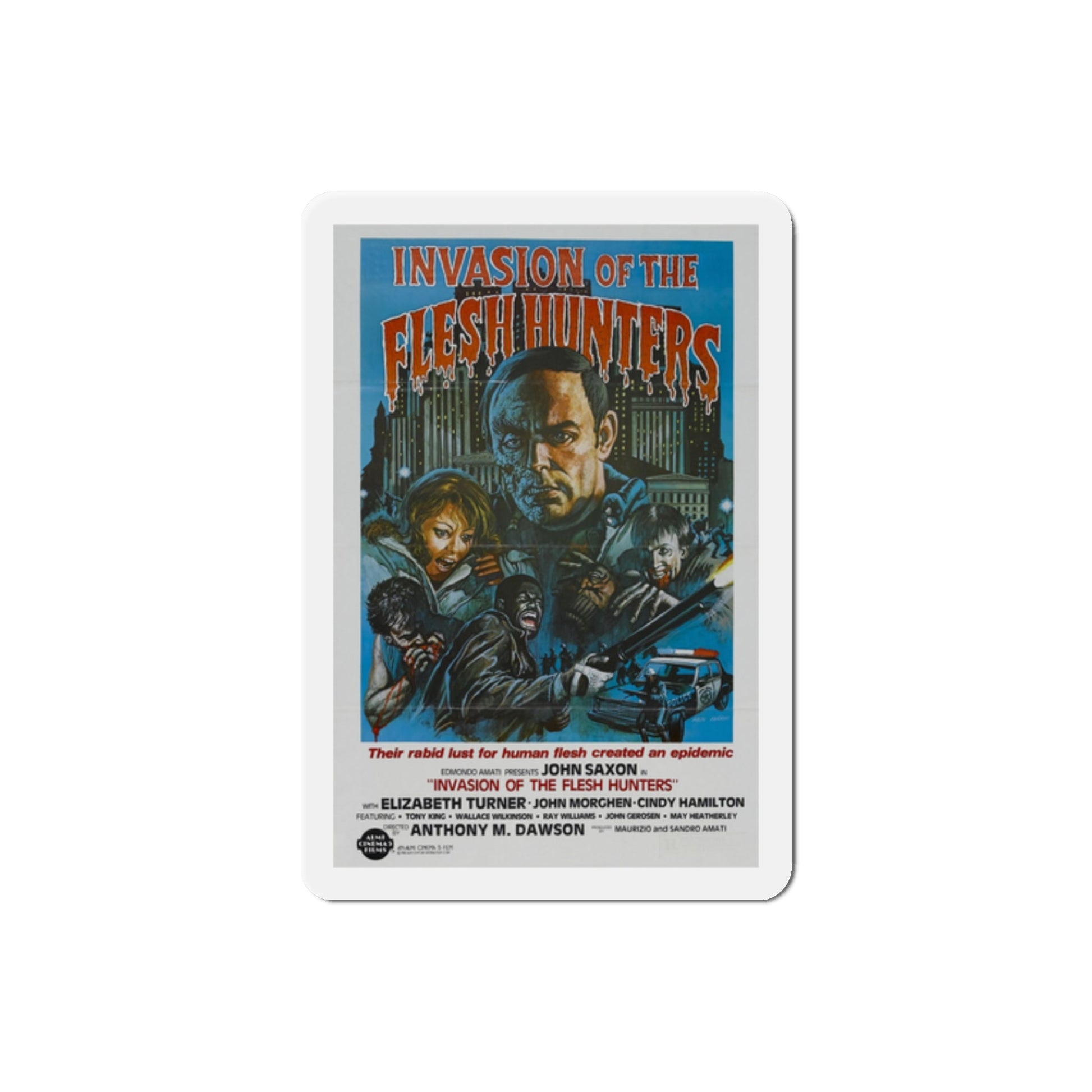 Invasion of the Fleshhunters 1982 Movie Poster Die-Cut Magnet-2" x 2"-The Sticker Space