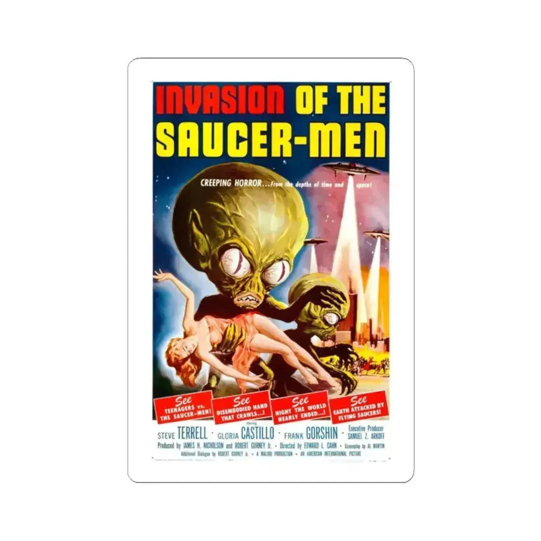 INVASION OF THE SAUCER-MEN 1957 Movie Poster - STICKER Vinyl Kiss-Cut Decal 2 Inch White - The Sticker Space