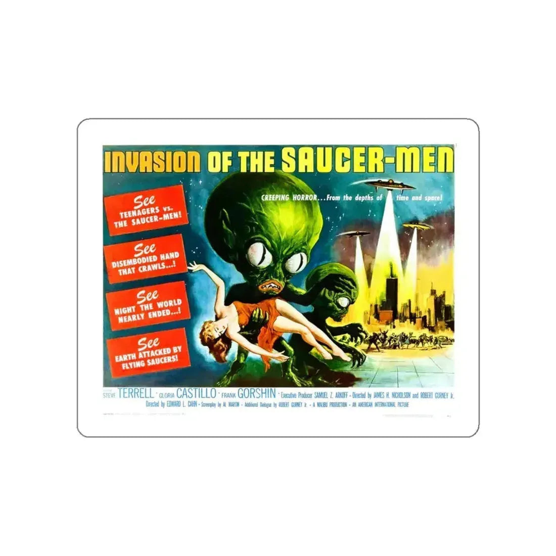 INVASION OF THE SAUCER-MEN (2) 1957 Movie Poster STICKER Vinyl Die-Cut Decal 4 Inch - The Sticker Space