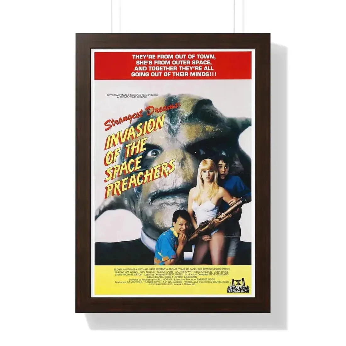 INVASION OF THE SPACE PREACHERS 1990 - Framed Movie Poster 16″ x 24″ Walnut - The Sticker Space