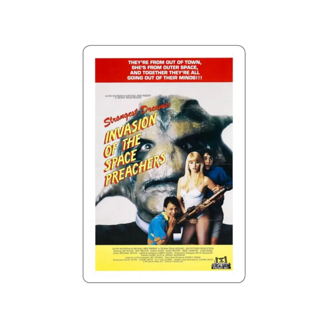 INVASION OF THE SPACE PREACHERS 1990 Movie Poster STICKER Vinyl Die-Cut Decal - The Sticker Space