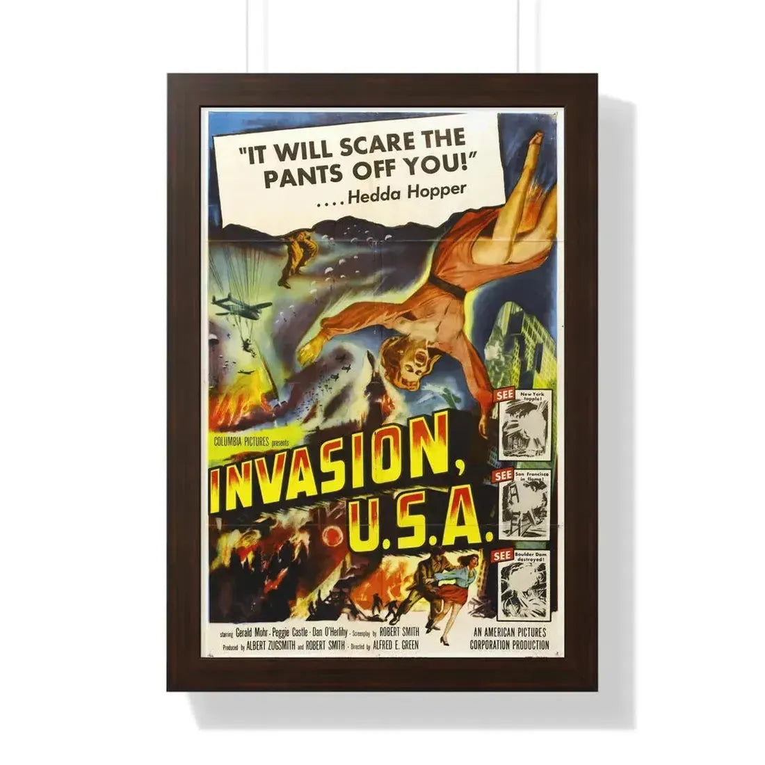 INVASION U.S.A 1952 - Framed Movie Poster 16″ x 24″ Walnut - The Sticker Space