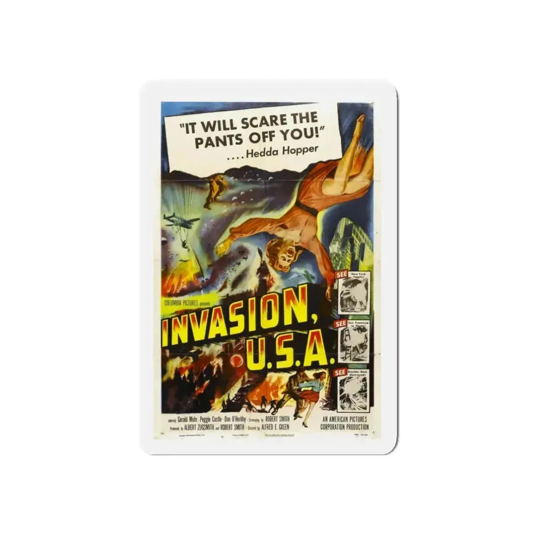 INVASION U.S.A 1952 Movie Poster - Refrigerator Magnet 3 Inch Die-Cut - The Sticker Space
