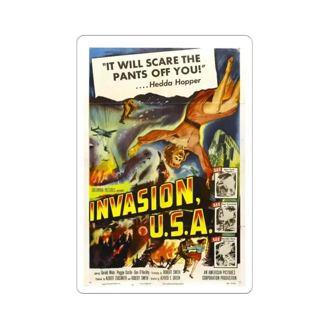 INVASION U.S.A 1952 Movie Poster - STICKER Vinyl Kiss-Cut Decal 4 Inch White - The Sticker Space
