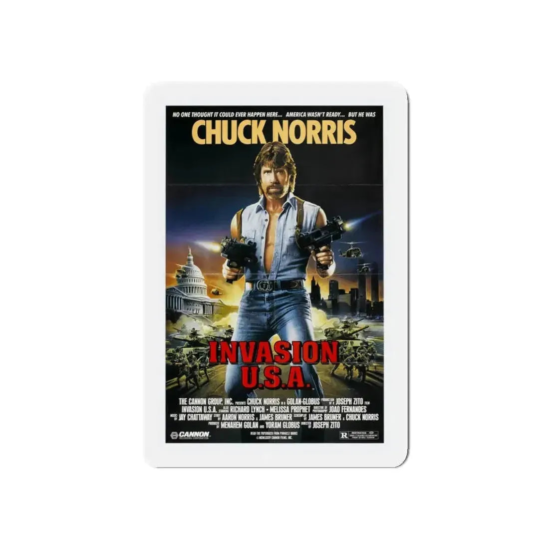 INVASION U.S.A 1985 Movie Poster - Refrigerator Magnet 3 Inch Die-Cut - The Sticker Space