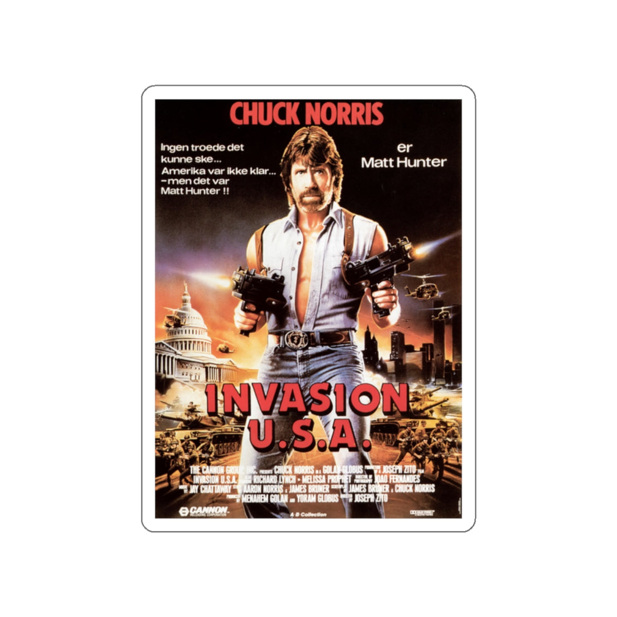 INVASION USA (DANISH) 1985 Movie Poster STICKER Vinyl Die-Cut Decal-2 Inch-The Sticker Space