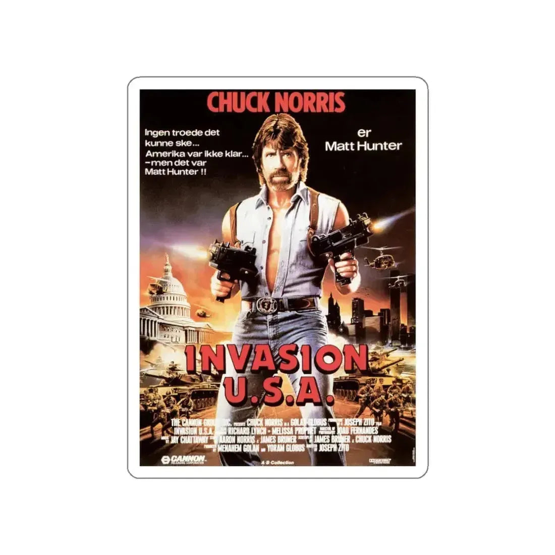 INVASION USA (DANISH) 1985 Movie Poster STICKER Vinyl Die-Cut Decal 3 Inch - The Sticker Space