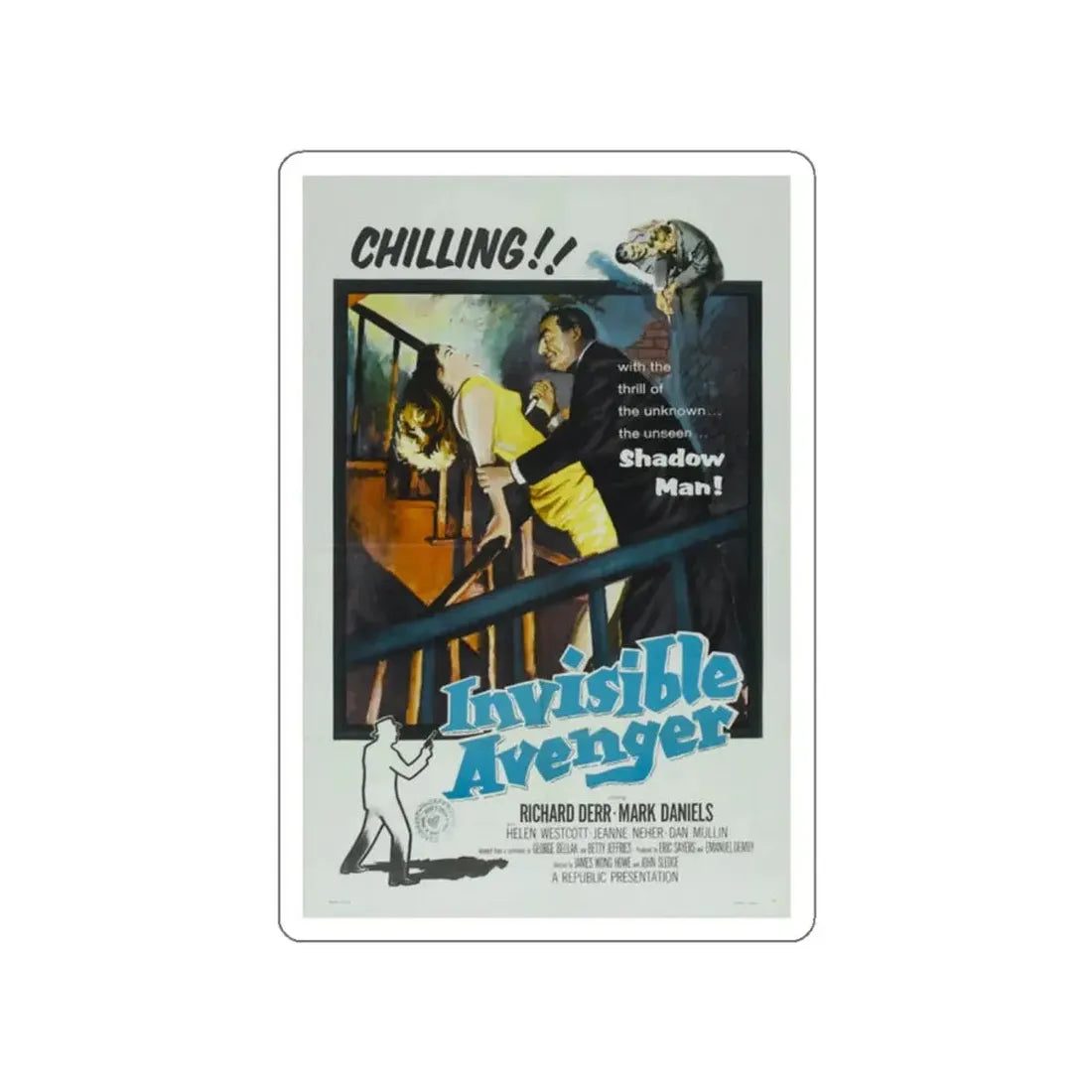 INVISIBLE AVENGER 1958 Movie Poster STICKER Vinyl Die-Cut Decal - The Sticker Space