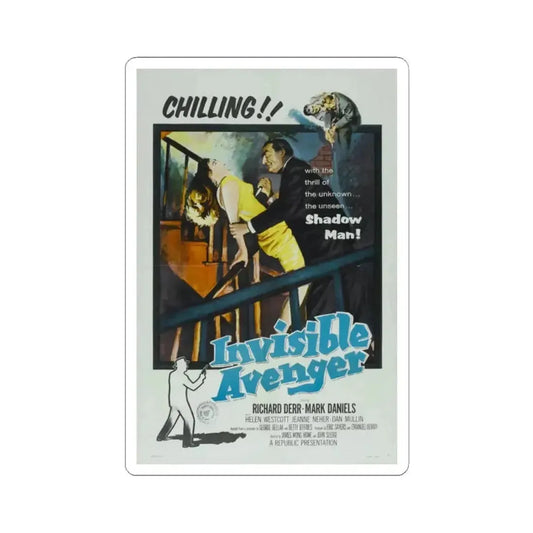INVISIBLE AVENGER 1958 Movie Poster - STICKER Vinyl Kiss-Cut Decal 2 Inch White - The Sticker Space