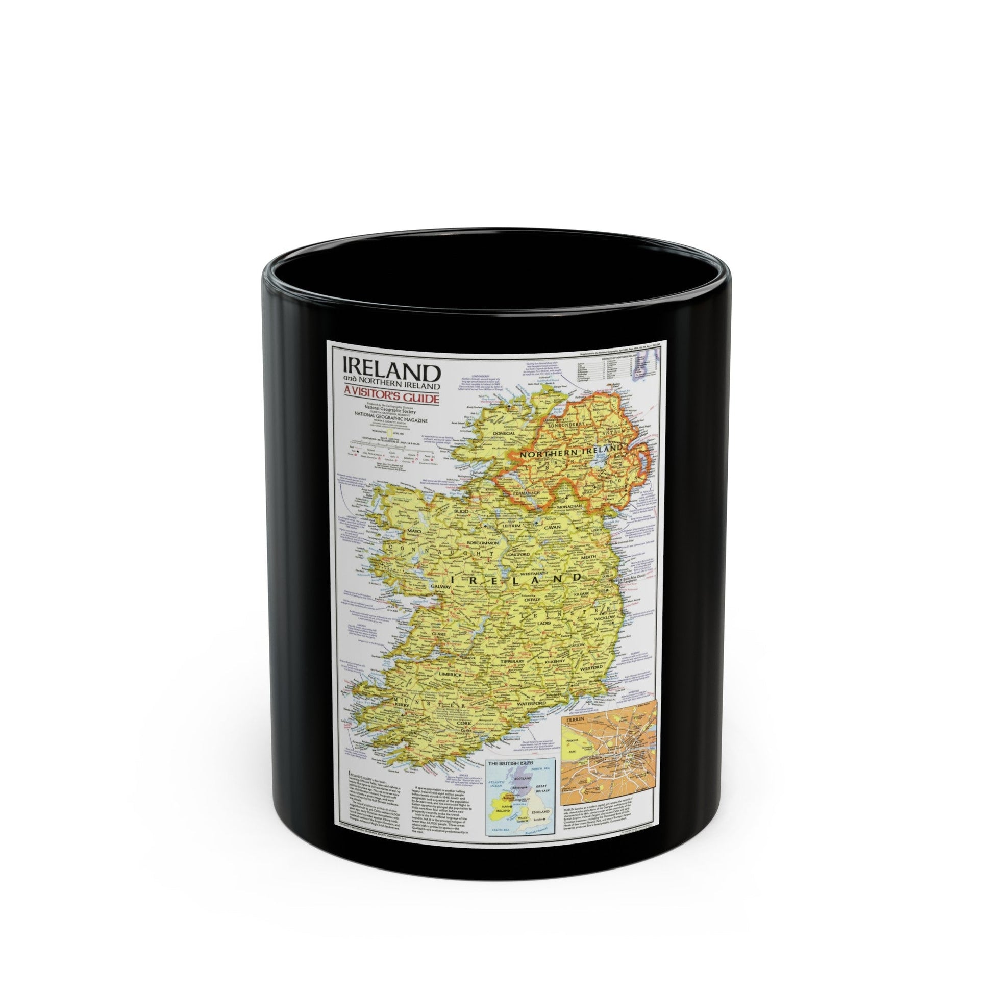 Ireland - A Visitor's Guide (1981) (Map) Black Coffee Mug-11oz-The Sticker Space