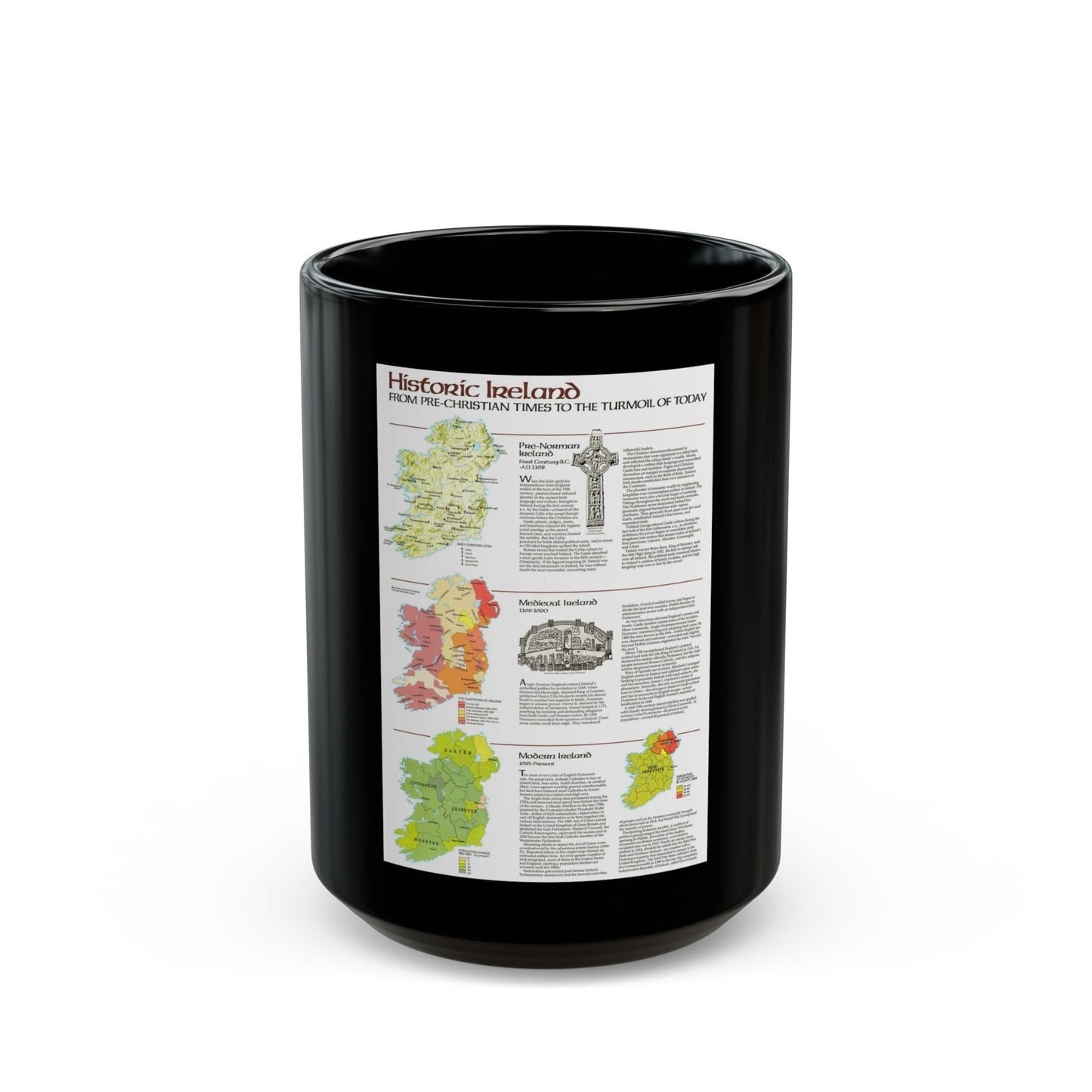 Ireland - Historic Pre-Christian to the Modern Day (1981) (Map) Black Coffee Mug-15oz-The Sticker Space