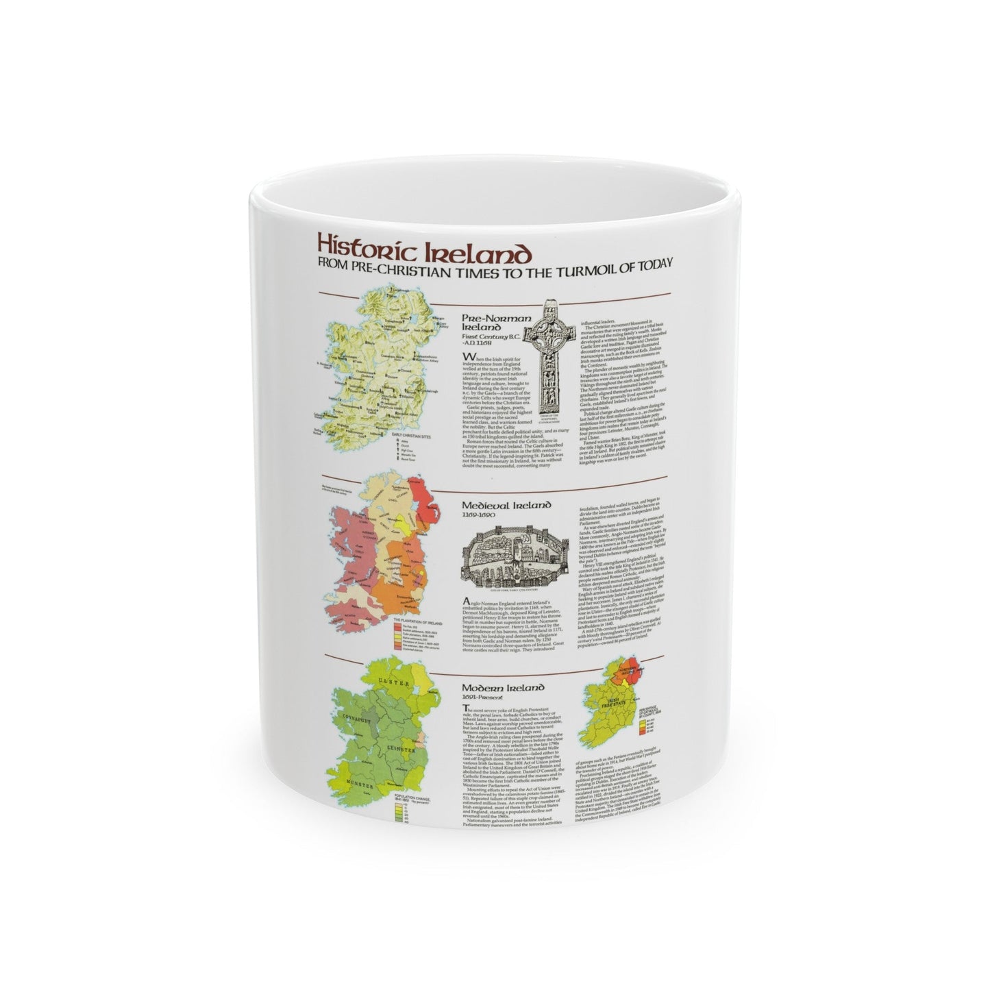 Ireland - Historic Pre-Christian to the Modern Day (1981) (Map) White Coffee Mug-11oz-The Sticker Space