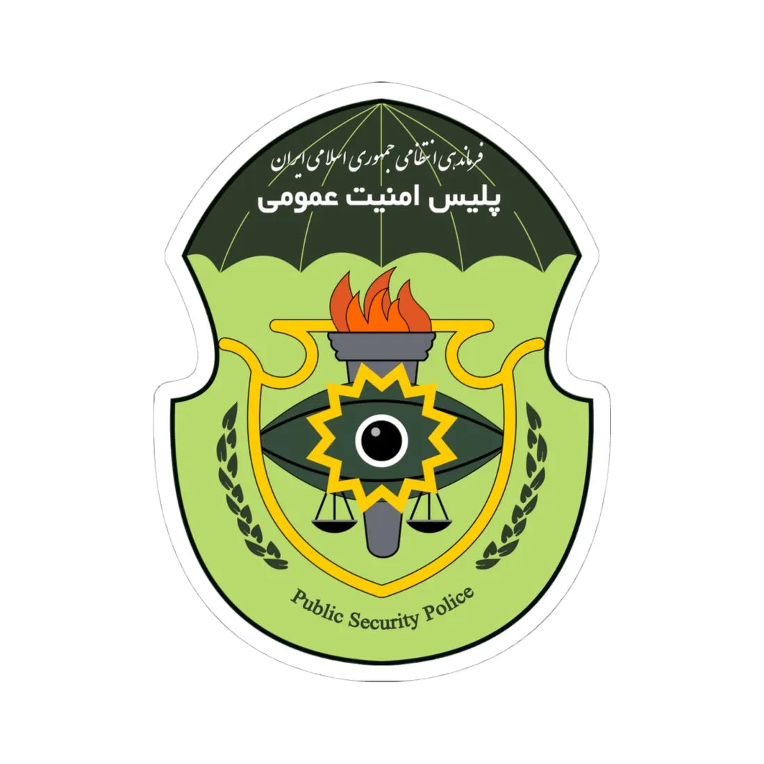 IRI.NAJA.Public Security Police (Iran) (Coat of Arms) STICKER Vinyl Kiss-Cut Decal 4 Inch White - The Sticker Space