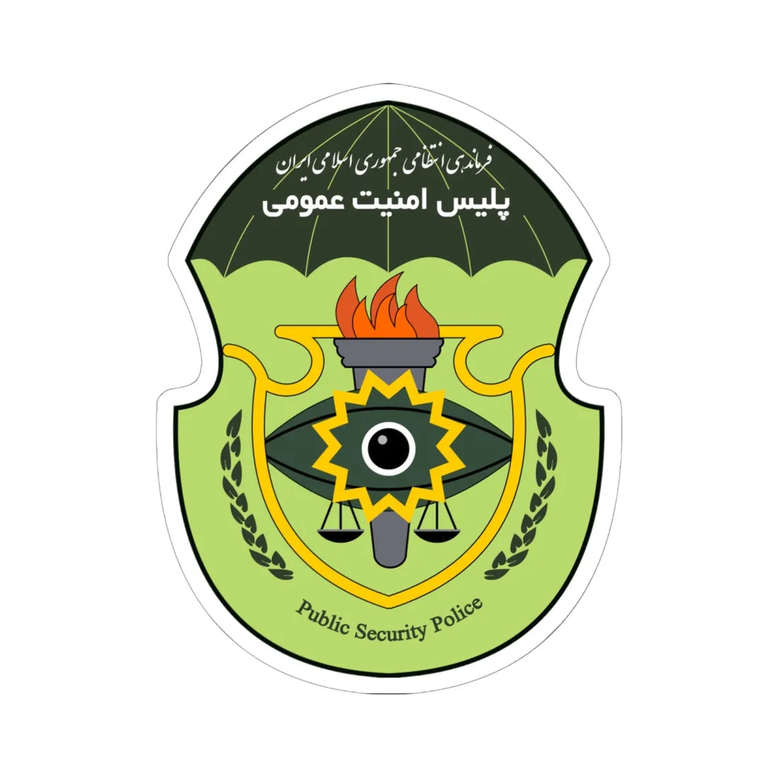 IRI.NAJA.Public Security Police (Iran) (Coat of Arms) STICKER Vinyl Kiss-Cut Decal 6 Inch White - The Sticker Space