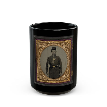 Isaac Yost Of Company C, 118th Regiment Illinois Infantry, Standing In Uniform With Bayoneted Musket And Revolver (U.S. Civil War) Black Coffee Mug-15oz-The Sticker Space