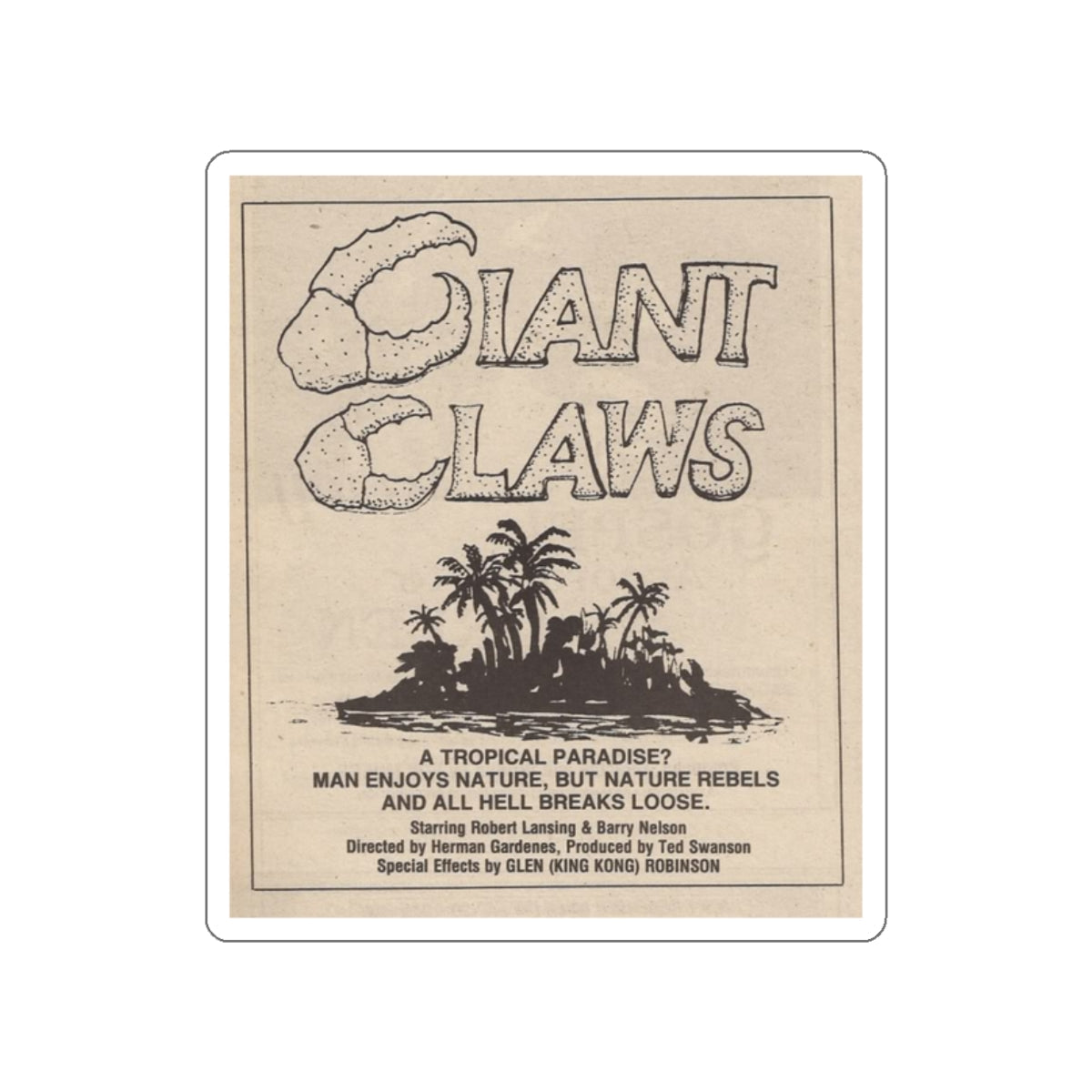 ISLAND CLAWS 1980 Movie Poster STICKER Vinyl Die-Cut Decal-2 Inch-The Sticker Space