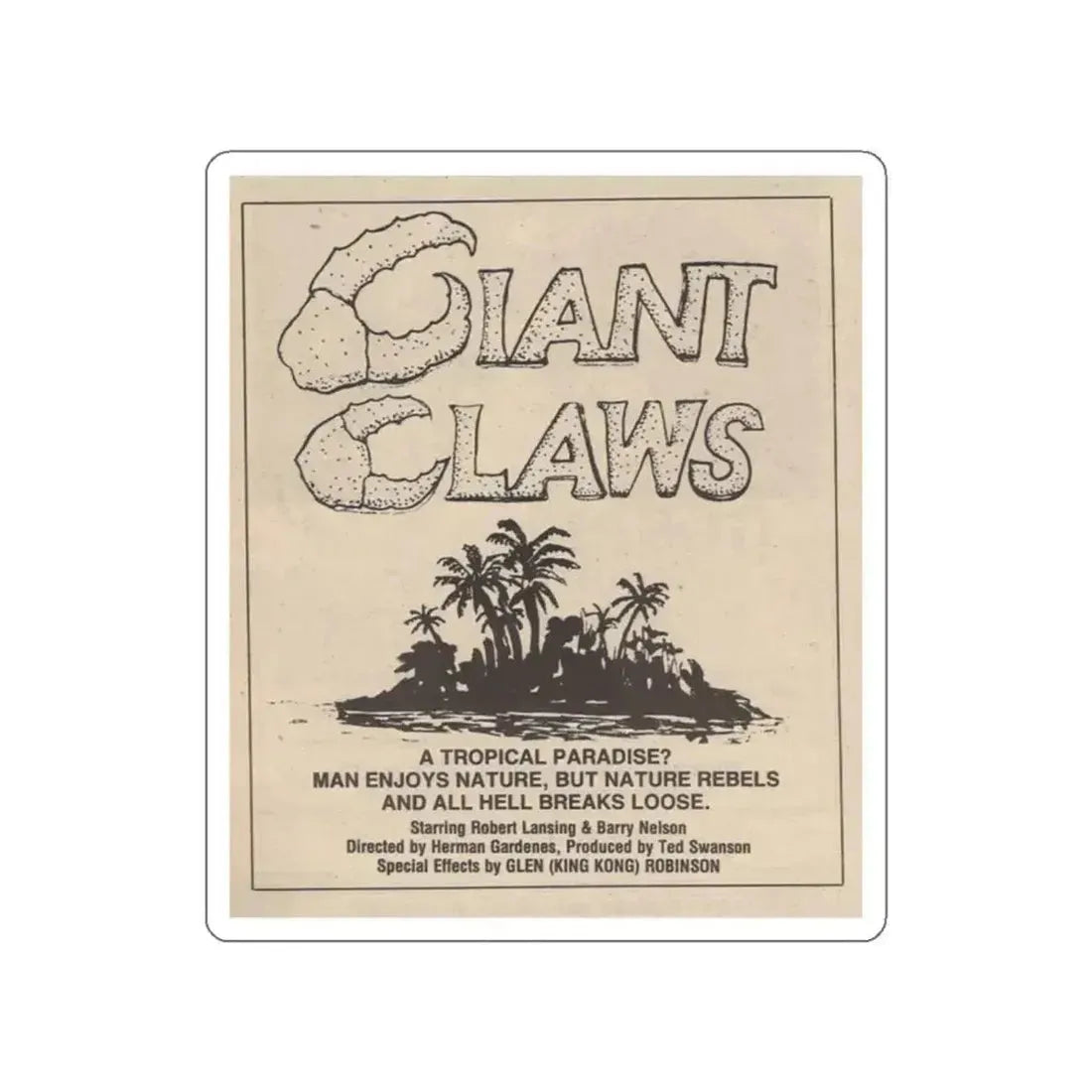 ISLAND CLAWS 1980 Movie Poster STICKER Vinyl Die-Cut Decal 2 Inch - The Sticker Space