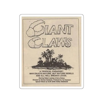 ISLAND CLAWS 1980 Movie Poster STICKER Vinyl Die-Cut Decal 2 Inch - The Sticker Space