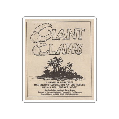 ISLAND CLAWS 1980 Movie Poster STICKER Vinyl Die-Cut Decal-3 Inch-The Sticker Space