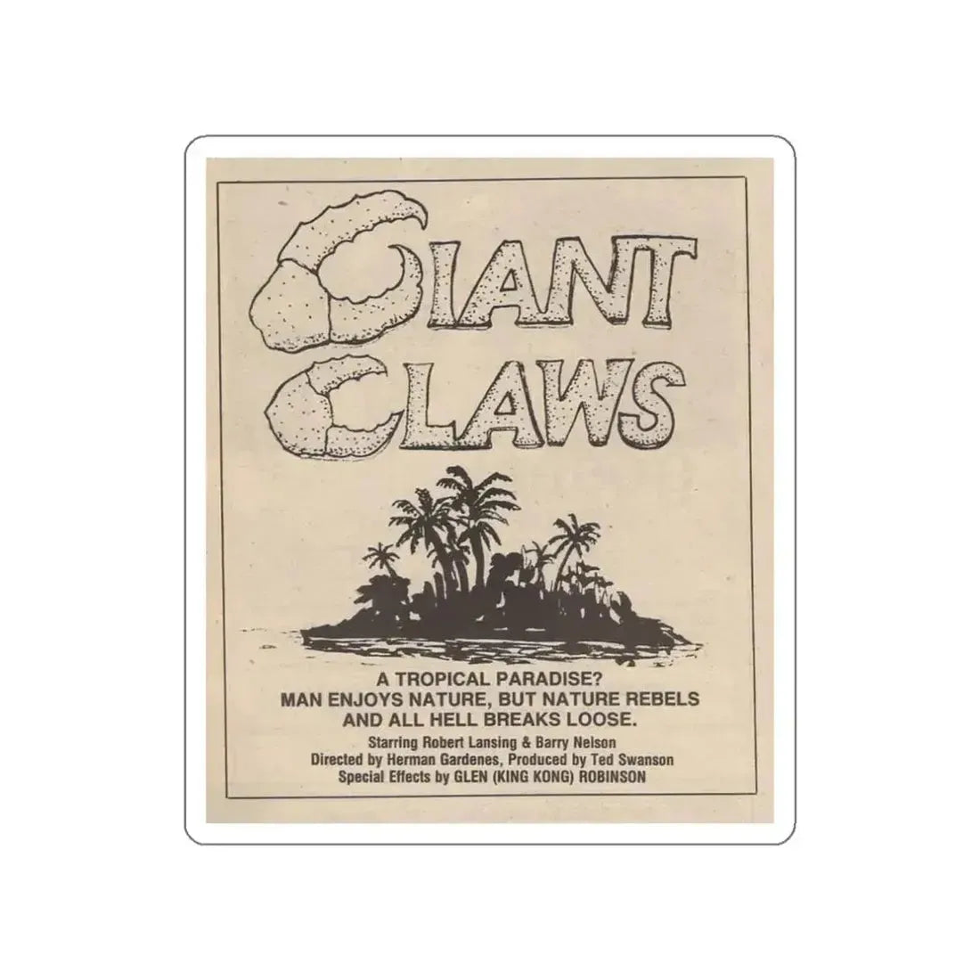ISLAND CLAWS 1980 Movie Poster STICKER Vinyl Die-Cut Decal 3 Inch - The Sticker Space
