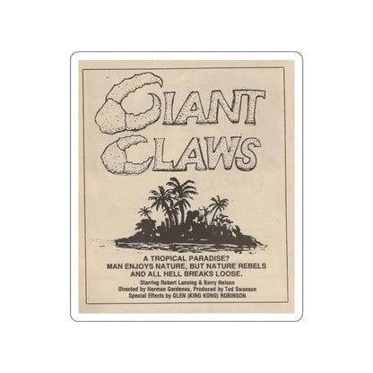 ISLAND CLAWS 1980 Movie Poster STICKER Vinyl Die-Cut Decal 3 Inch - The Sticker Space