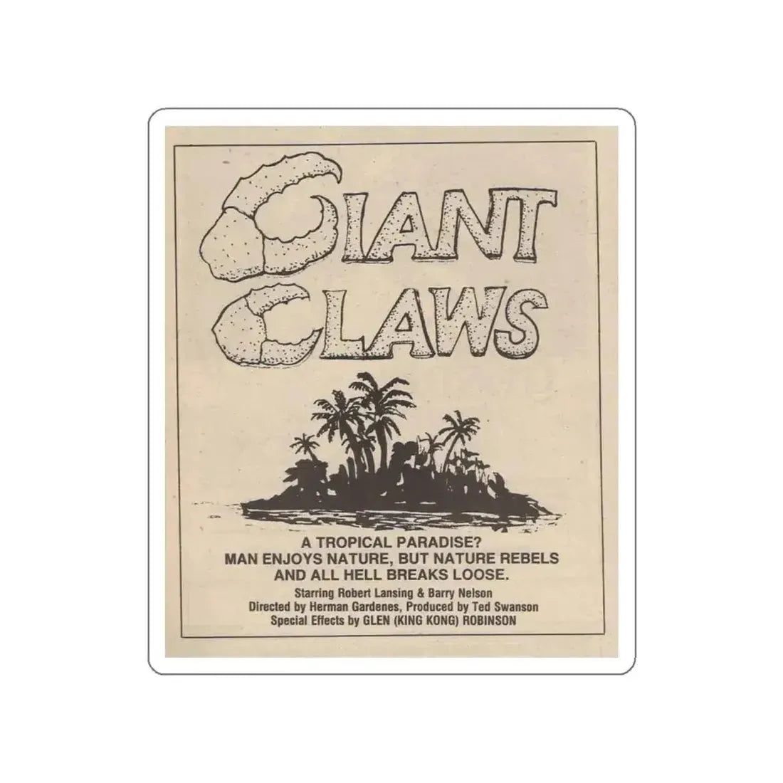 ISLAND CLAWS 1980 Movie Poster STICKER Vinyl Die-Cut Decal 5 Inch - The Sticker Space