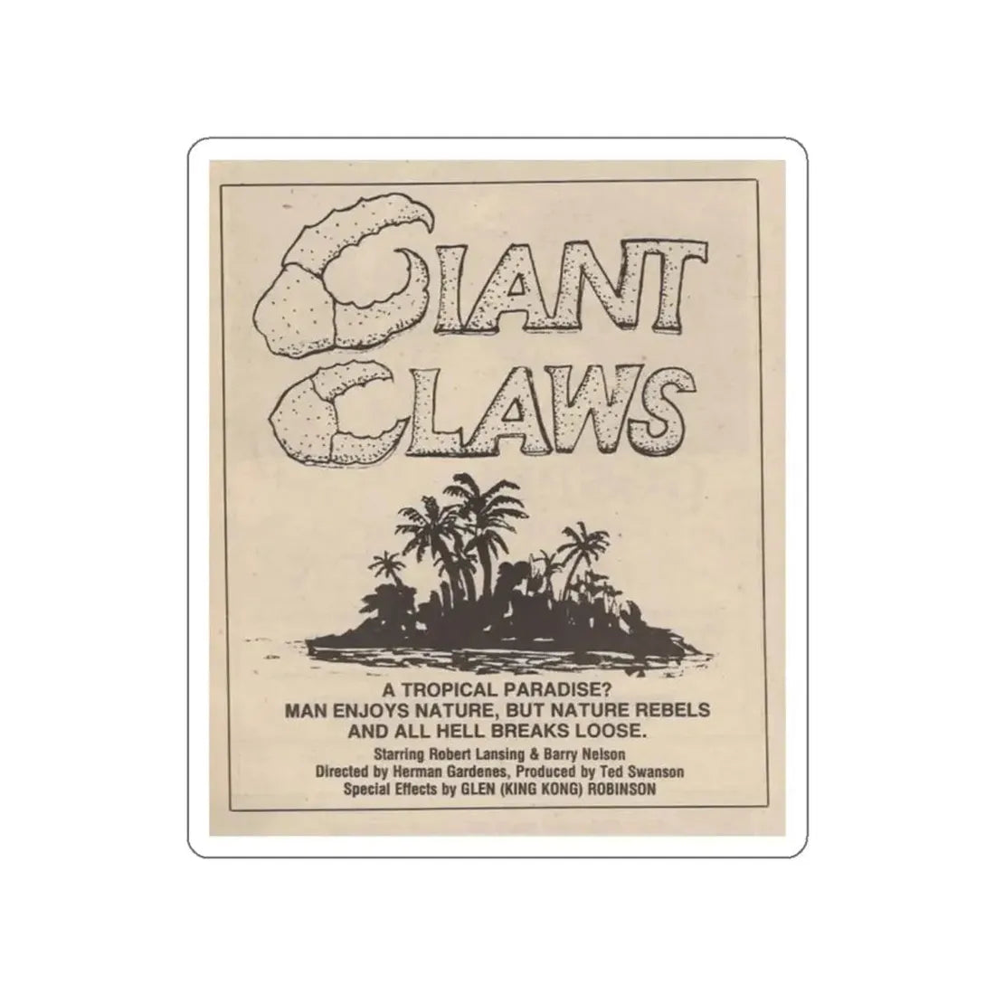 ISLAND CLAWS 1980 Movie Poster STICKER Vinyl Die-Cut Decal - The Sticker Space