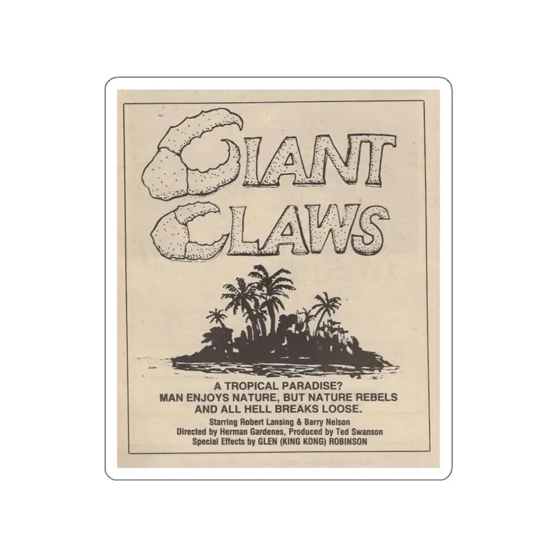 ISLAND CLAWS 1980 Movie Poster STICKER Vinyl Die-Cut Decal - The Sticker Space