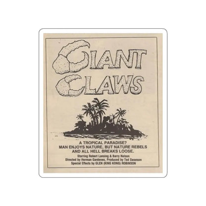 ISLAND CLAWS 1980 Movie Poster STICKER Vinyl Die-Cut Decal - The Sticker Space