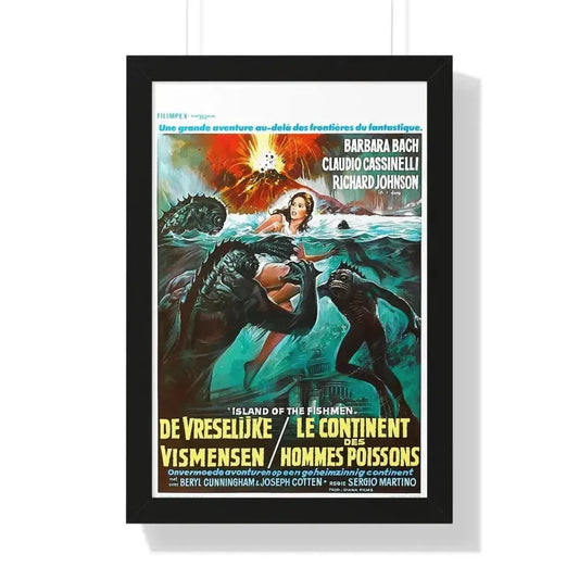 ISLAND OF THE FISHMEN (BELGIAN) 1979 - Framed Movie Poster 16″ x 24″ Black - The Sticker Space