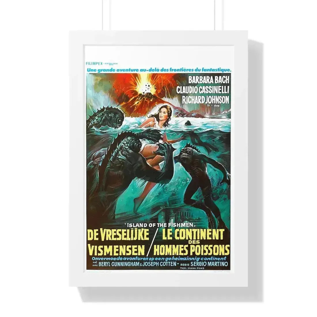 ISLAND OF THE FISHMEN (BELGIAN) 1979 - Framed Movie Poster 16″ x 24″ White - The Sticker Space
