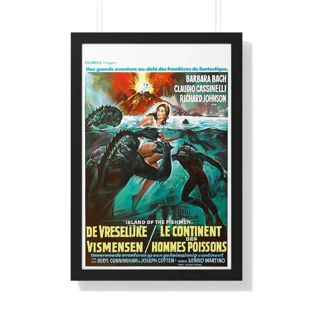 ISLAND OF THE FISHMEN (BELGIAN) 1979 - Framed Movie Poster 20" x 30" Black - The Sticker Space