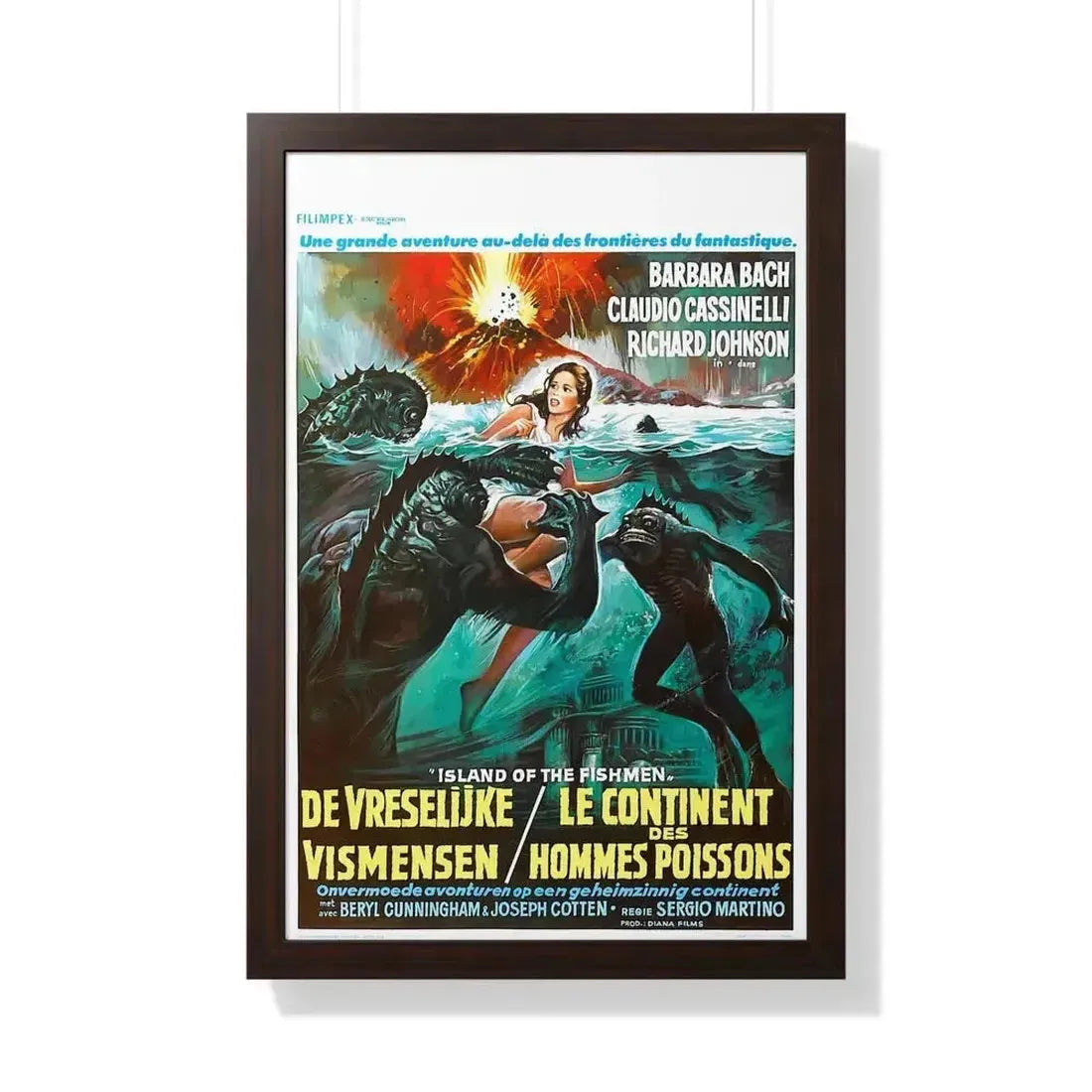 ISLAND OF THE FISHMEN (BELGIAN) 1979 - Framed Movie Poster 20" x 30" Walnut - The Sticker Space