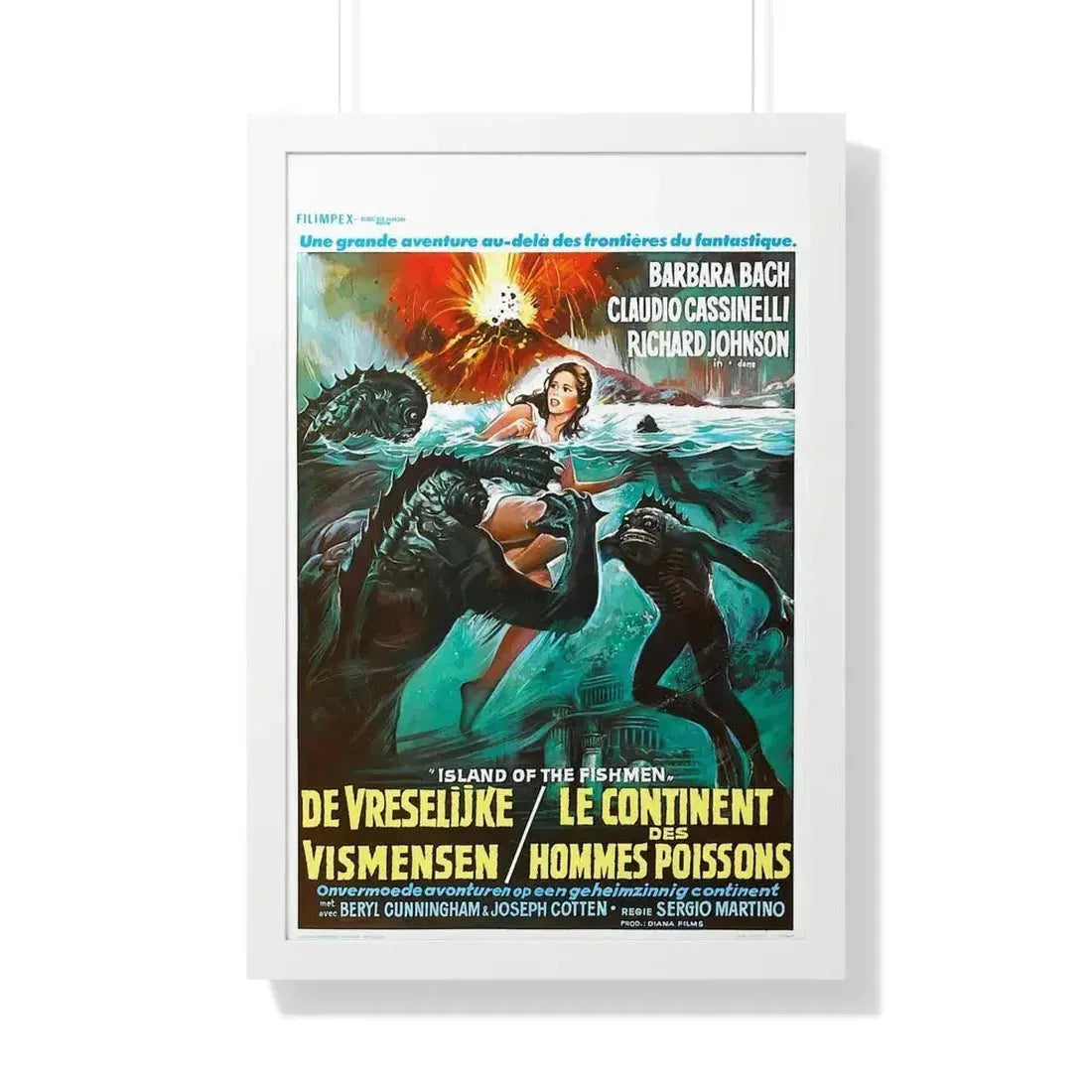 ISLAND OF THE FISHMEN (BELGIAN) 1979 - Framed Movie Poster 20" x 30" White - The Sticker Space