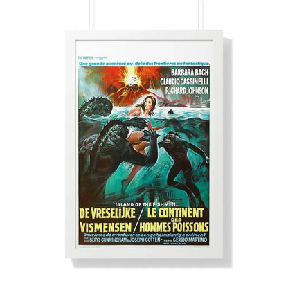 ISLAND OF THE FISHMEN (BELGIAN) 1979 - Framed Movie Poster 20" x 30" White - The Sticker Space